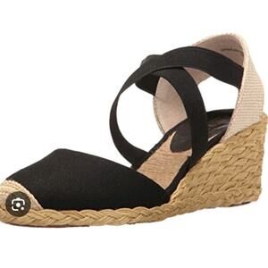 Ralph Lauren Casandra Espadrille Wedge Sandal Black Women’s Size 9B GUC